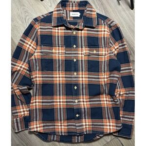 Taylor Stitch Shirt Mens 38 Small Blue Orange Plaid Flannel Cotton Work Outdoors